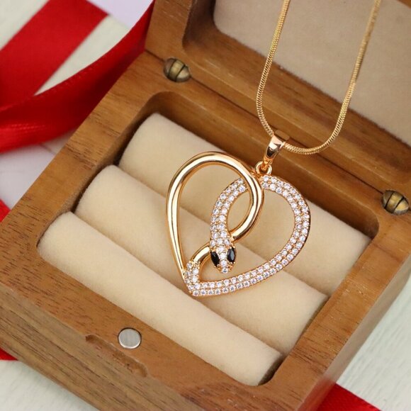 "Rose Gold Heart Pendant with Crystal Snake Design, XPPT1587 - Picture 7 of 13